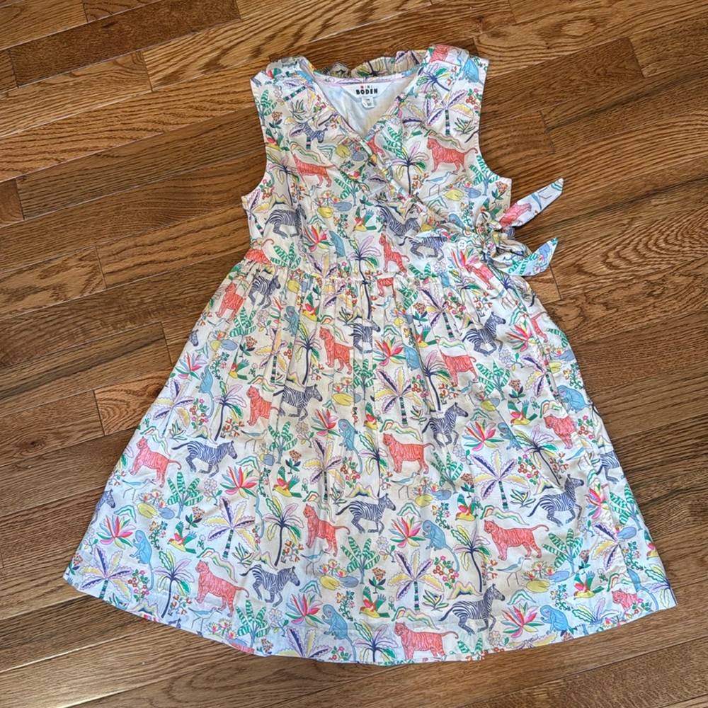 Mini Boden Animal Print Wrap Dress - Size 8-9